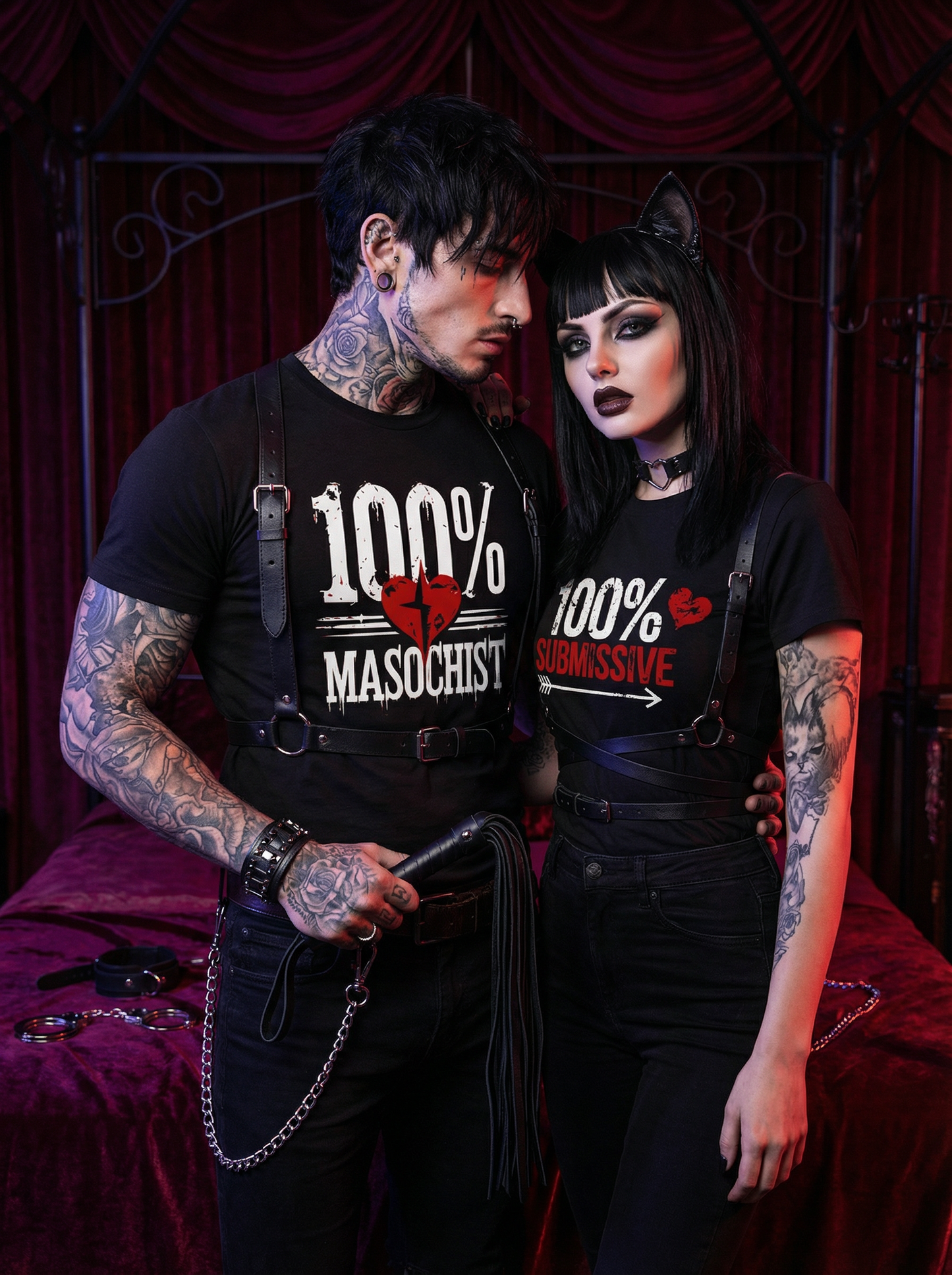 100% - Kinky Gothic BDSM  T-Shirt Set