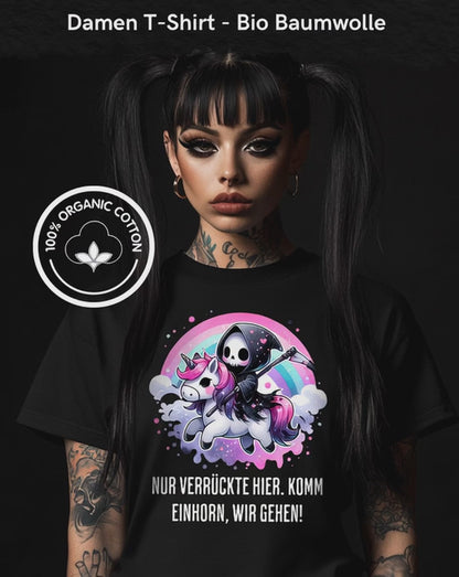 Nur verrückte hier komm Einhorn wir gehen - Organic Damen T-Shirt und Kaffeetasse Spar Set